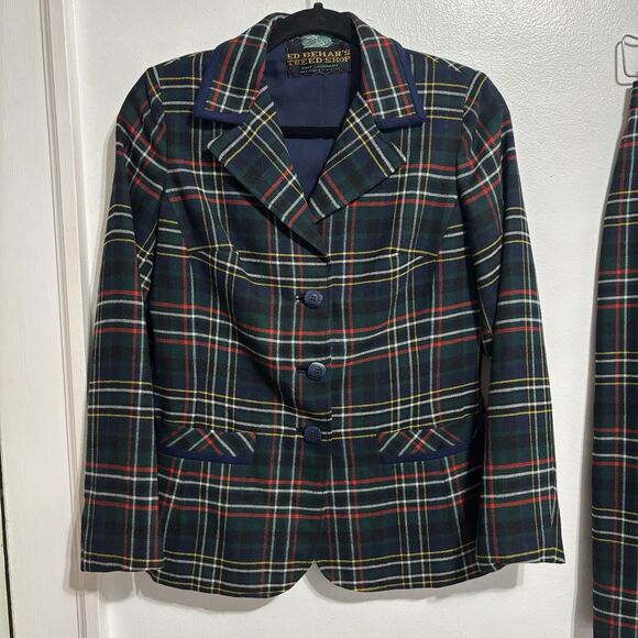 Vintage Ed Behan's Tweed Shop Suit Skirt Sz S Tartan Plaid Wool Missing Sz Tag - Picture 2 of 16